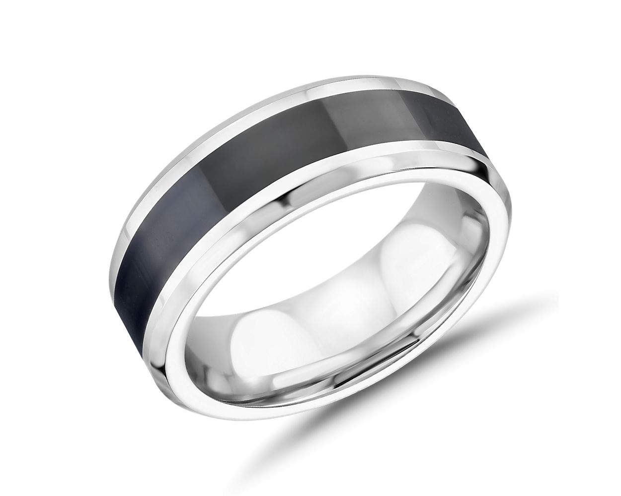 Black Ceramic Center Inlay Wedding Ring in Cobalt (7mm)