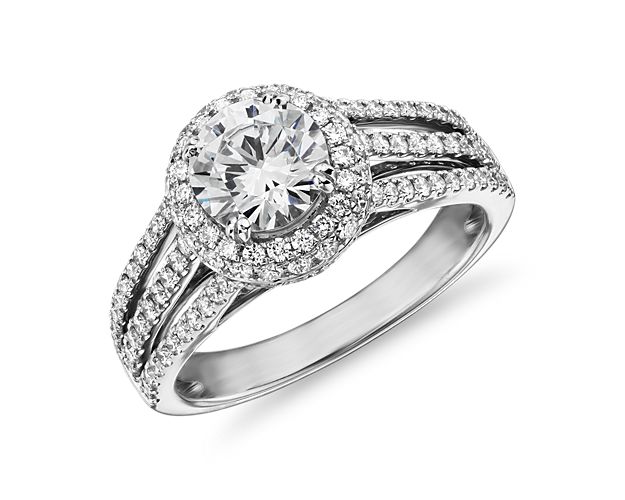 Triple Row Diamond Shank with Halo in 14k White Gold (5/8 ct. tw.)