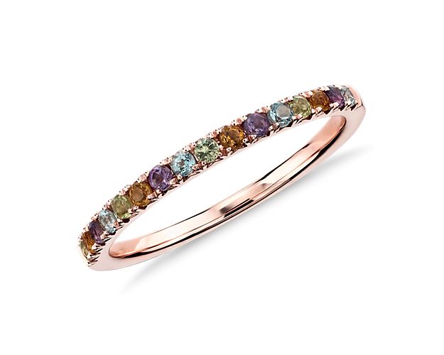 Elevate your style with this beautiful gemstone ring, showcasing beautiful pavé-set round gemstones in 14k rose gold.