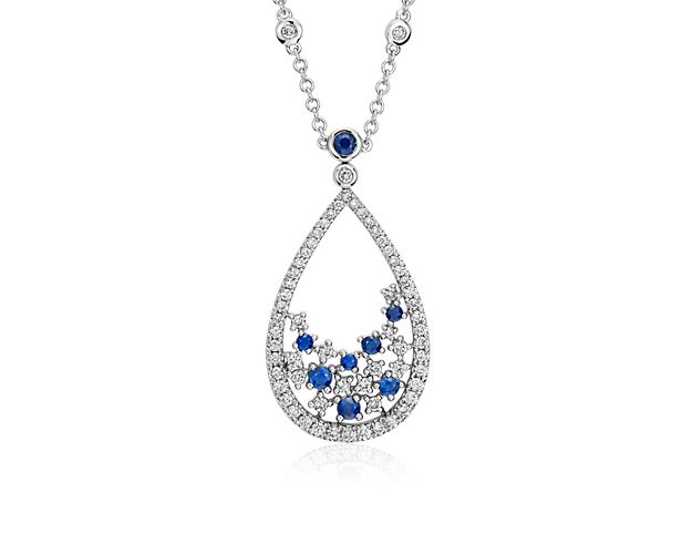 Grace your look with the elegance of this sapphire and diamond floral teardrop necklace, framed in 18k white gold.