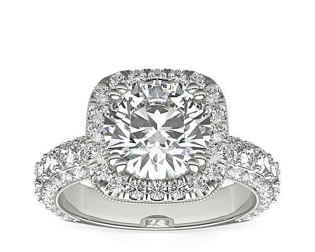 Bella Vaughan for Blue Nile Grandeur Cushion Halo Diamond Engagement Ring in Platinum (2 ct. tw.)