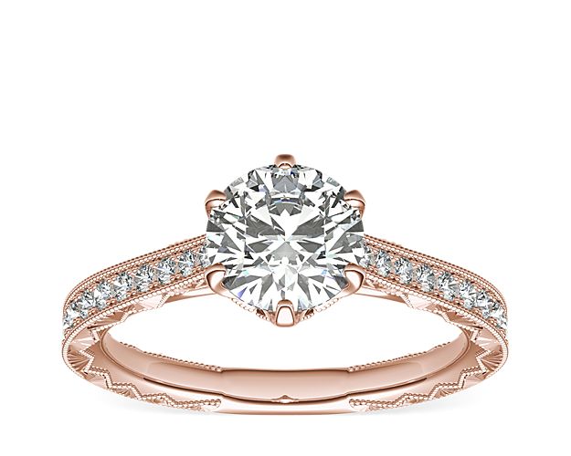 Six-Prong Hand-Engraved Diamond Engagement Ring in 14k Rose Gold  (1/5 ct. tw.)