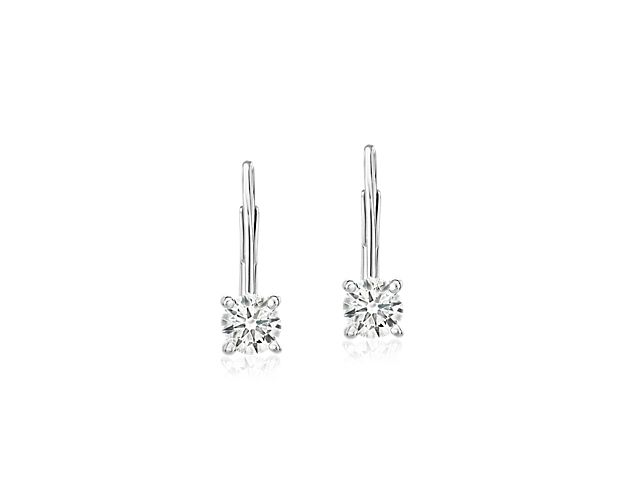 If you're looking for versatile diamond jewelry, the simple and easy-to-wear style of these lever-back drop-style earrings is in order. Each 14k white gold four-prong style flaunts a single round-cut diamond and together, a full carat of sparkle. 