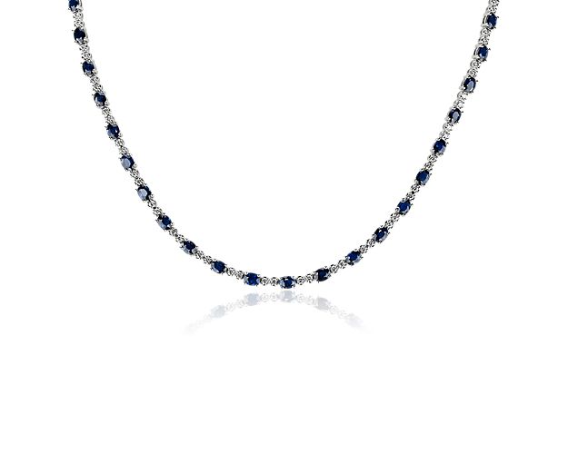 Oval Sapphire and Diamond Eternity Necklace in 14k White Gold