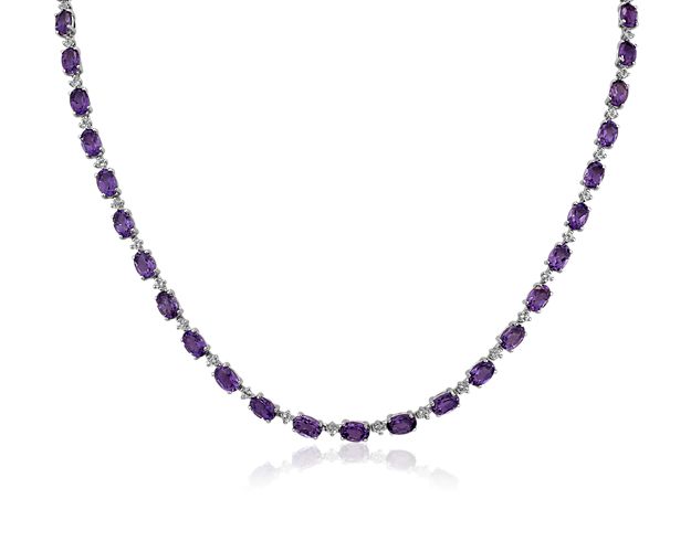 Oval Amethyst  and White Topaz Eternity Necklace in Sterling Silver