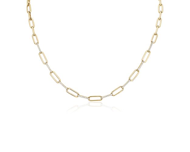 Go for a gorgeously elegant look with this sleek paperclip necklace designed in gleaming 14k yellow gold. Each alternating link is accented with delicate diamonds for luxurious shimmer.
