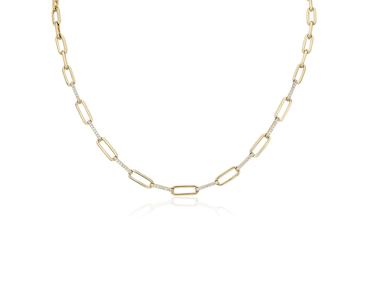 Diamond Alternating Paperclip Necklace in 14k Yellow Gold (1/2 ct. tw.)