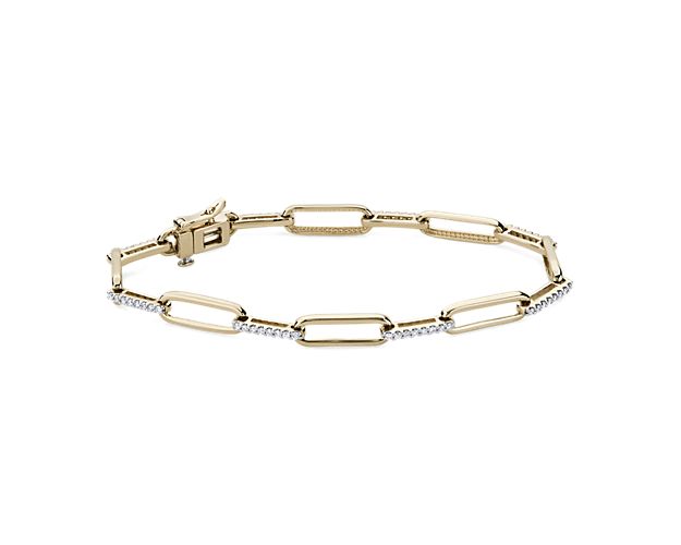 Go for a gorgeously elegant look with this sleek paperclip bracelet designed in gleaming 14k yellow gold. Each alternating link is accented with delicate diamonds for luxurious shimmer.