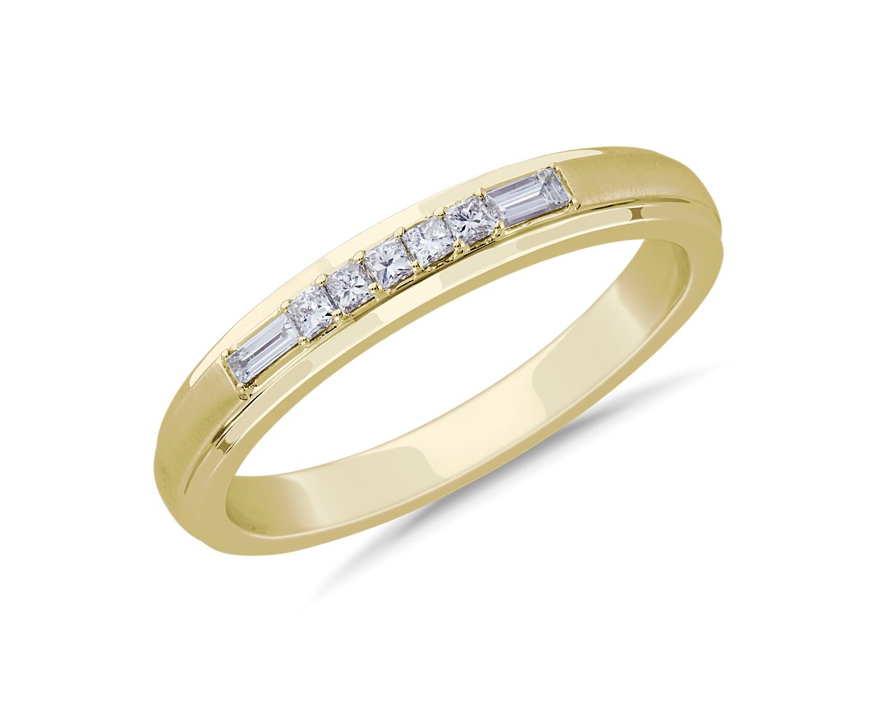 Men's Princess and Baguette Diamond Wedding Ring in 14k Yellow Gold (1/ ...