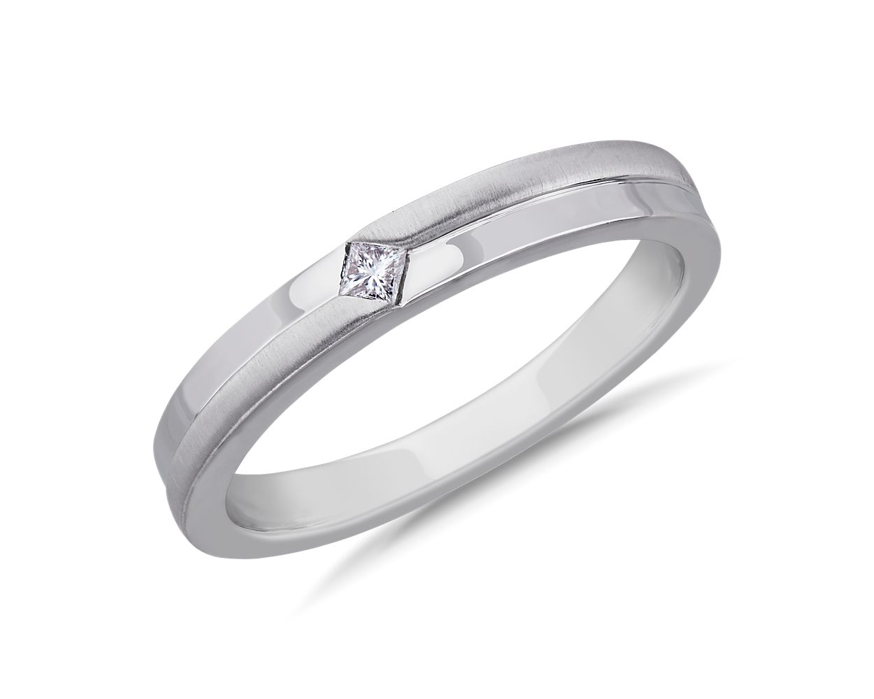 Men's Princess-Cut Solitaire Diamond Step Ring in 14k White Gold (.06 ...