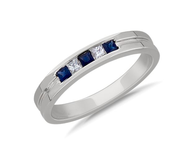 Princess cut sapphires alternate with diamonds, set in platinum to provide a perfect balance of style and elegance.