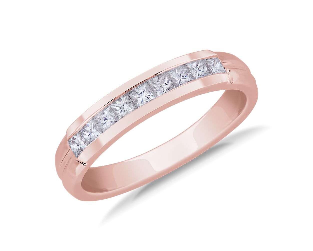 Channel Set Princess Cut Diamond Men's Wedding Ring in 14k Rose Gold (5 ...