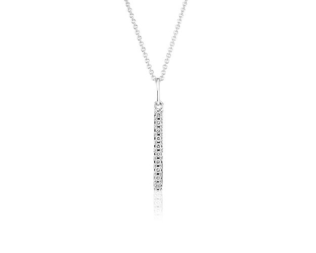 Chic and sparkling, this diamond pendant features pavé-set round diamonds in a bar design of 14k white gold, and a matching cable chain. This pendant can be worn at 16 or 18 inches in length.