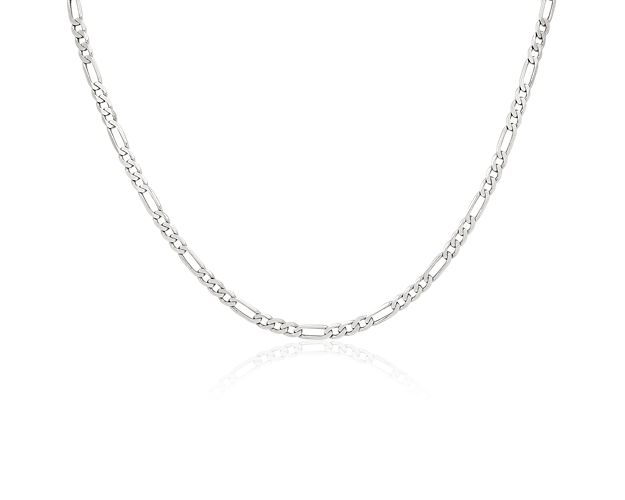 Round and oval links alternate along the length of this polished 14k whitegold flat chain