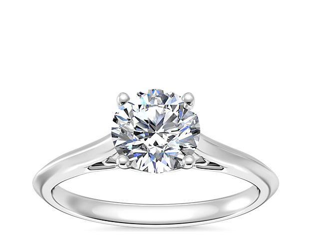 Knife Edge Lotus Bridge Solitaire Plus Diamond Engagement Ring in 14k White Gold