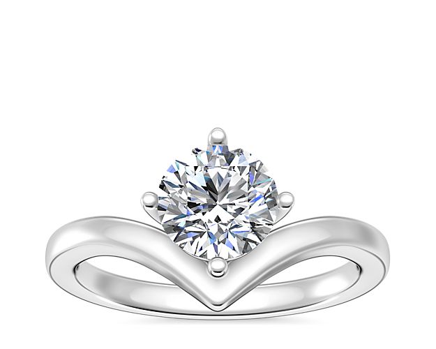Chevron Solitaire Engagement Ring in 14k White Gold