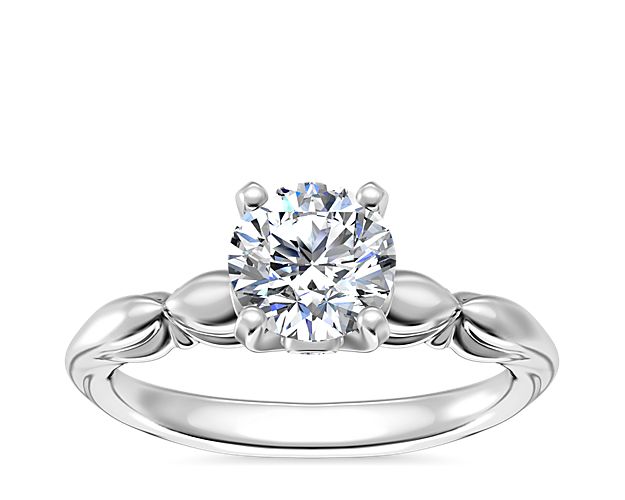 Engraved Solitaire Plus Diamond Engagement Ring in 14k White Gold