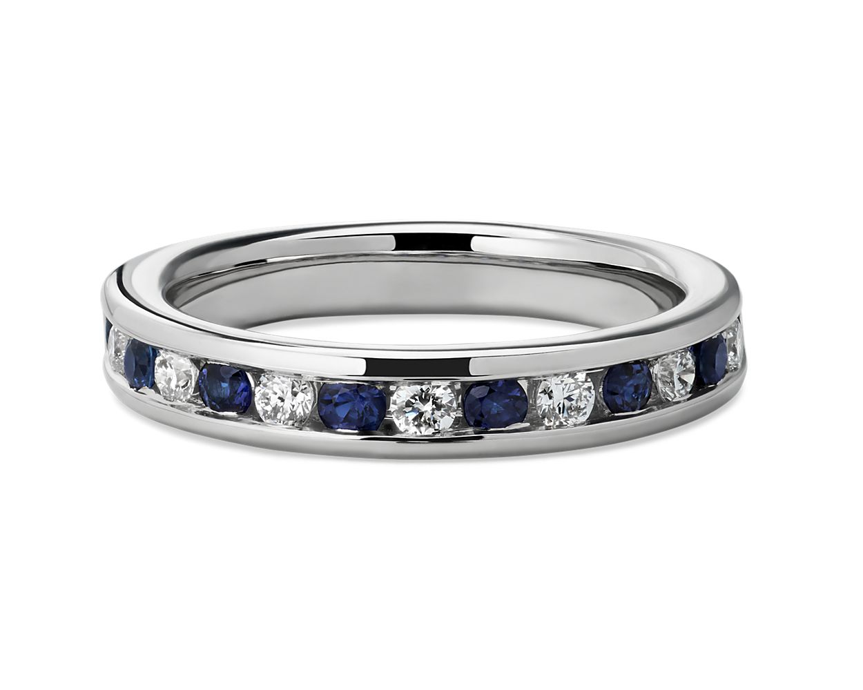 Channel Set Alternating Diamond and Blue Sapphire Ring in Platinum (1/4 ...