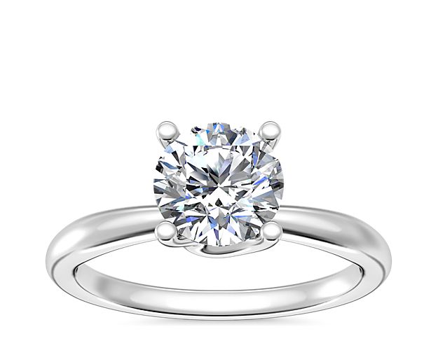 Tapered Ribbon Solitaire Engagement Ring in 14k White Gold