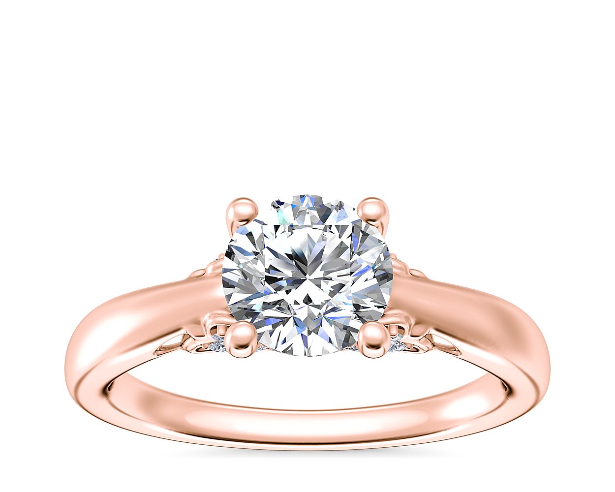 Wide Band Solitaire Plus Diamond Engagement Ring in 18k Rose Gold