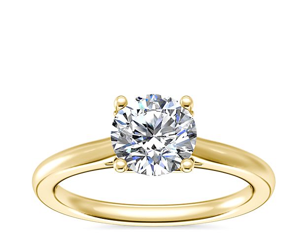 Leaf Solitaire Plus Diamond Engagement Ring in 14k Yellow Gold