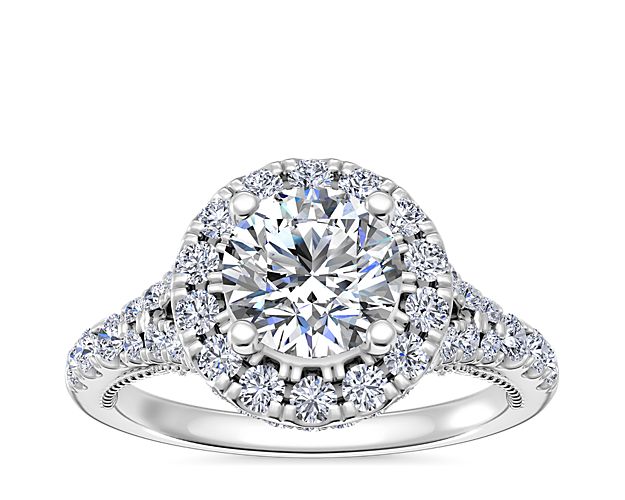 Lace Bridge Split Shank Halo Diamond Engagement Ring in 14k White Gold (3/4 ct. tw.)