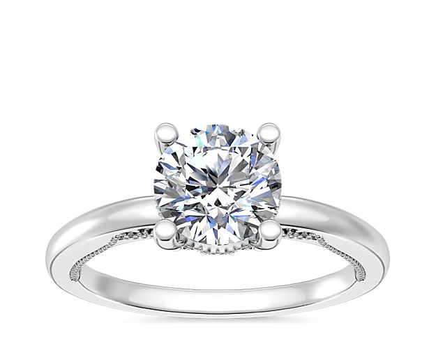 Lace Bridge Solitaire Plus Hidden Halo Diamond Engagement Ring in 18k ...