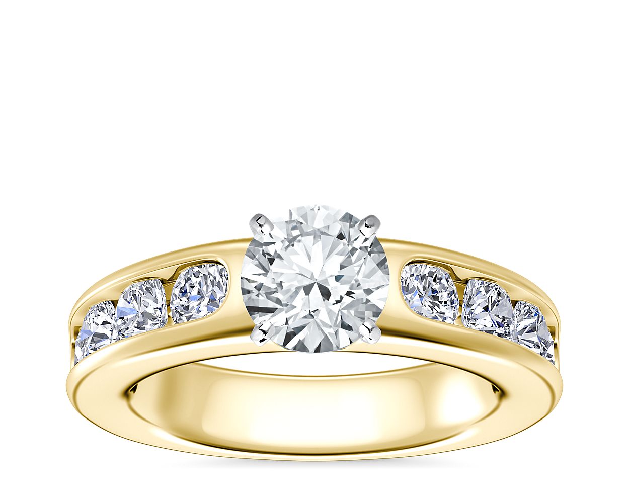 Channel Set Round Diamond Engagement Ring in 14k Yellow Gold (1 1/2 ct ...