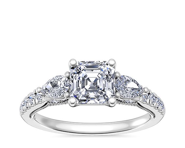 Lace Bridge Three Stone and Pave Diamond Engagement Ring in 14k White Gold (1/2 ct. t.w)