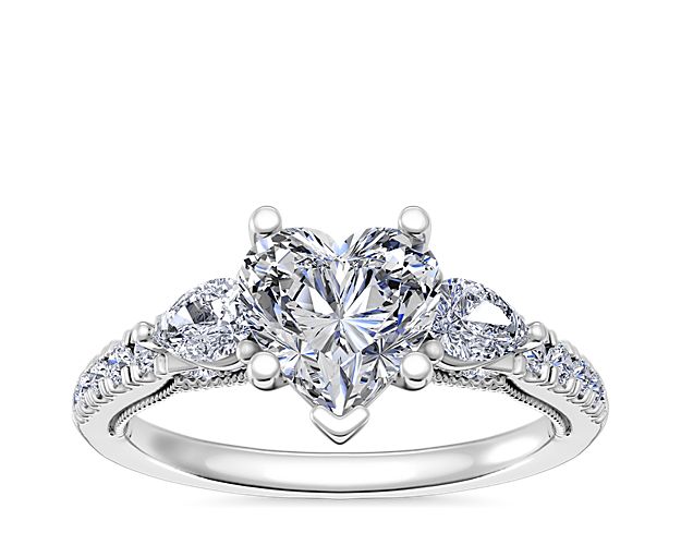 Lace Bridge Three Stone and Pave Diamond Engagement Ring in 14k White Gold (1/2 ct. t.w)