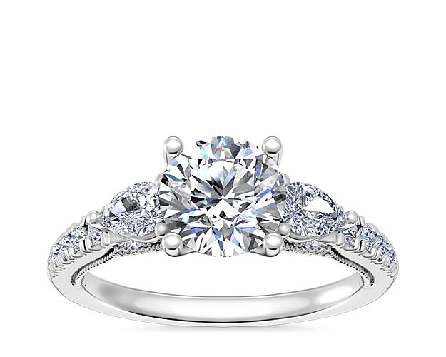 Lace Bridge Three Stone and Pave Diamond Engagement Ring in 14k White Gold (1/2 ct. t.w)