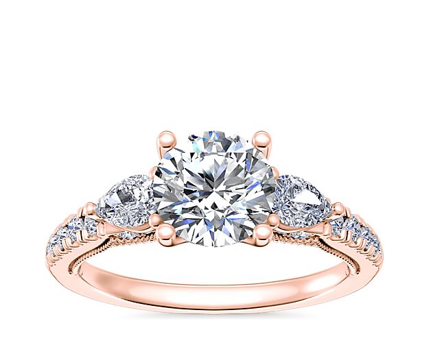 Lace Bridge Three Stone and Pave Diamond Engagement Ring? in 14k Rose Gold (1/2 ct. t.w)