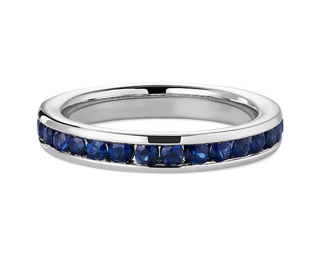 Channel Set Blue Sapphire Ring in Platinum (2mm)