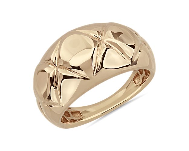 This quilted ring crafted in 14k yellow gold is the perfect statement piece.  Wear it day or night, this is the perfect addition to your jewelry collection.