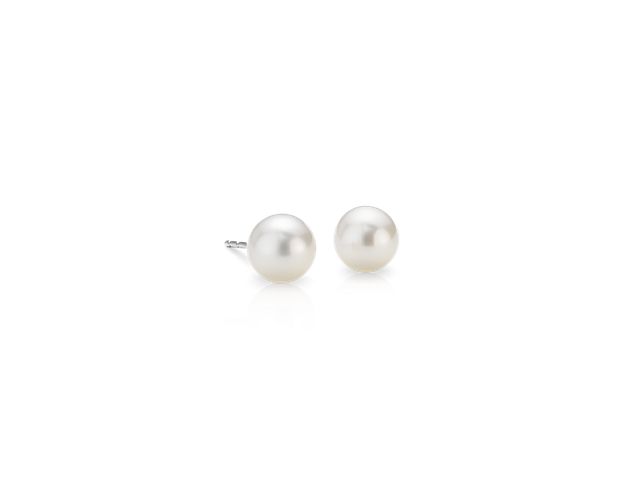 Fresh Water Cultured Pearl Stud Earrings in 14k White Gold (6mm)