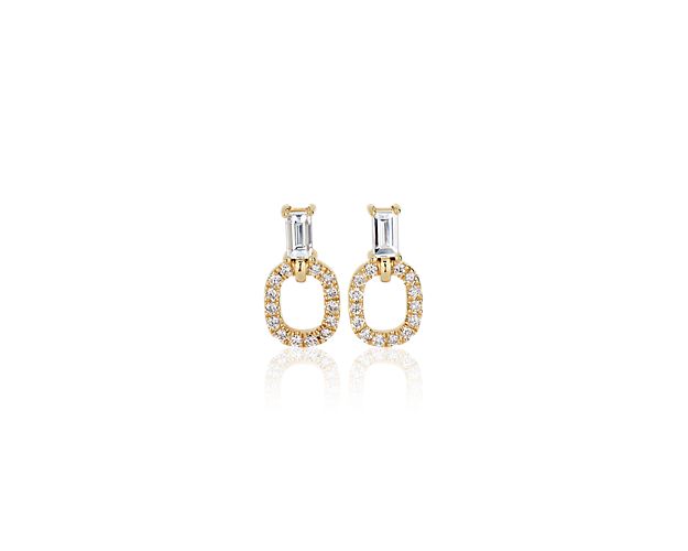 Baguette and Oval Diamond Drop Earrings in 14k Yellow Gold (1/3 ct.tw.)
