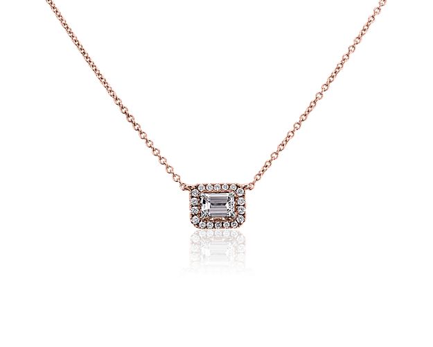 Emerald-Cut Diamond Halo Necklace in 14k Rose Gold (1/2 ct. tw.)