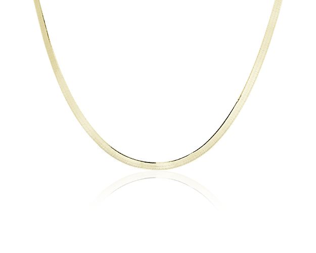 Luxurious 14k Italian yellow gold lets this seamless herringbone chain shine all day long. Its 18" length lays just below your collarbone, making it ideal for layering with shorter pieces.