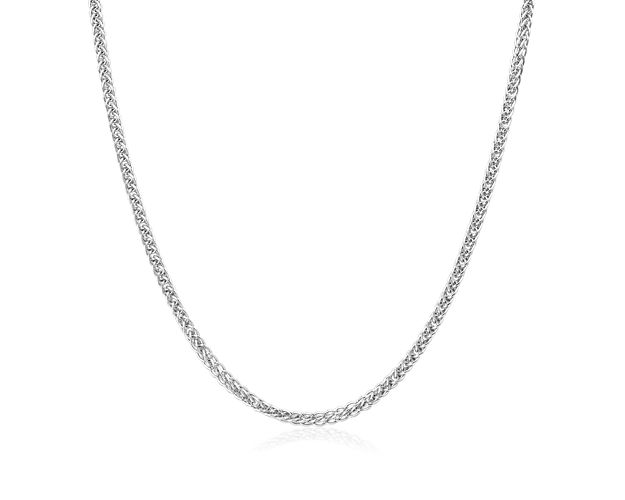 Combine polished platinum with an interwoven weave and you'll get this stunning wheat chain necklace that measures 20" in length.