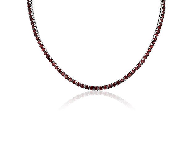 Red Garnets gleam along the length of this classic eternity necklace, adding pop of color to your style. It is 3mm wide and beautifully crafted from sterling silver.