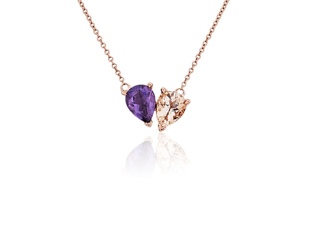 Amethyst and Morganite Two Stone Pendant 14k Rose Gold