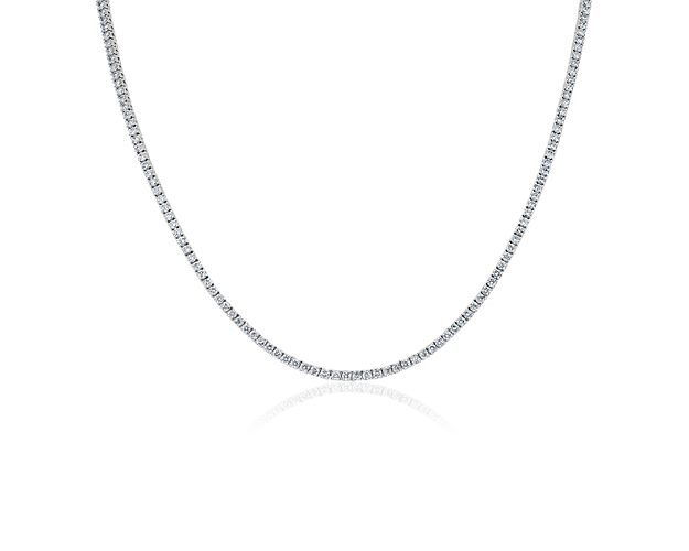 Brilliant lab grown diamonds sparkle elegantly along the length of this stunning eternity necklace. The cool gleam of the 14k white gold completes the design with luxurious beauty and lasting quality.
