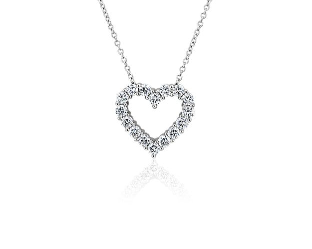 Both pretty and personal, this romantic 14k white gold heart necklace showcases an outline of brilliant round lab-grown diamonds suspended from a classic cable chain.