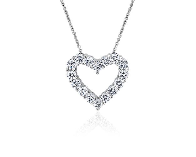 Both pretty and personal, this romantic 14k white gold heart necklace showcases an outline of brilliant round lab-grown diamonds suspended from a classic cable chain.
