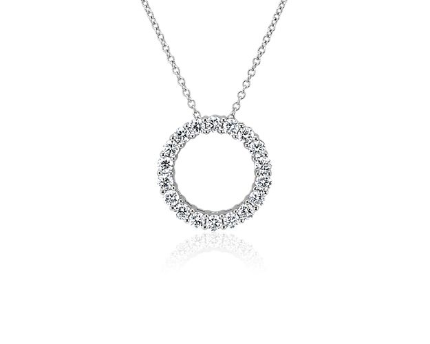 An eternal circle of lab-grown diamonds shimmer from this gracefully simple necklace featuring gleaming 14k white gold design that promises timeless luxury.