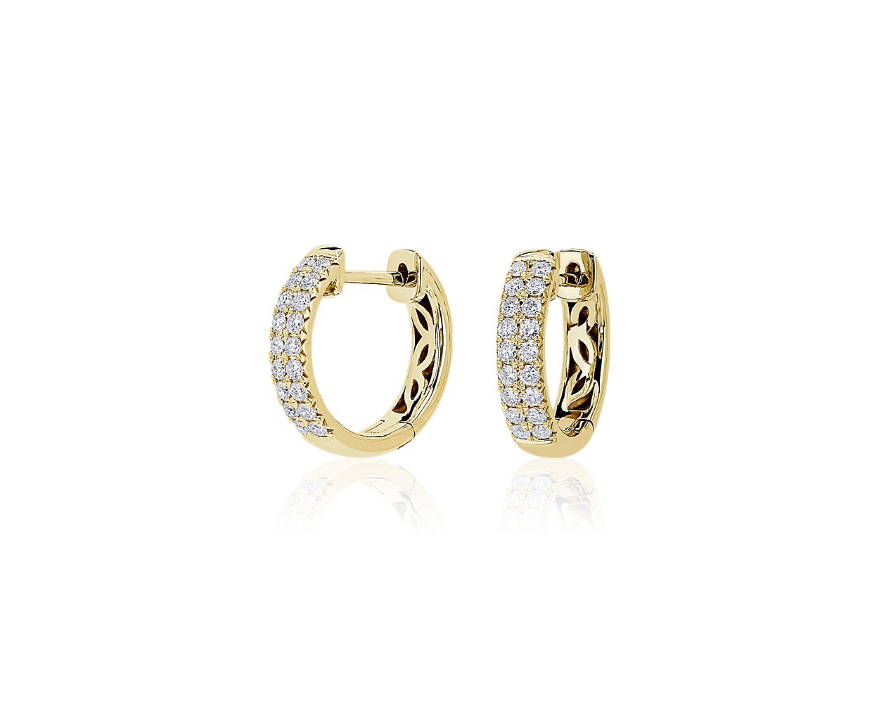 Mini Double Row Diamond Huggie Hoop Earrings in 14k Yellow Gold (1/3 ct ...