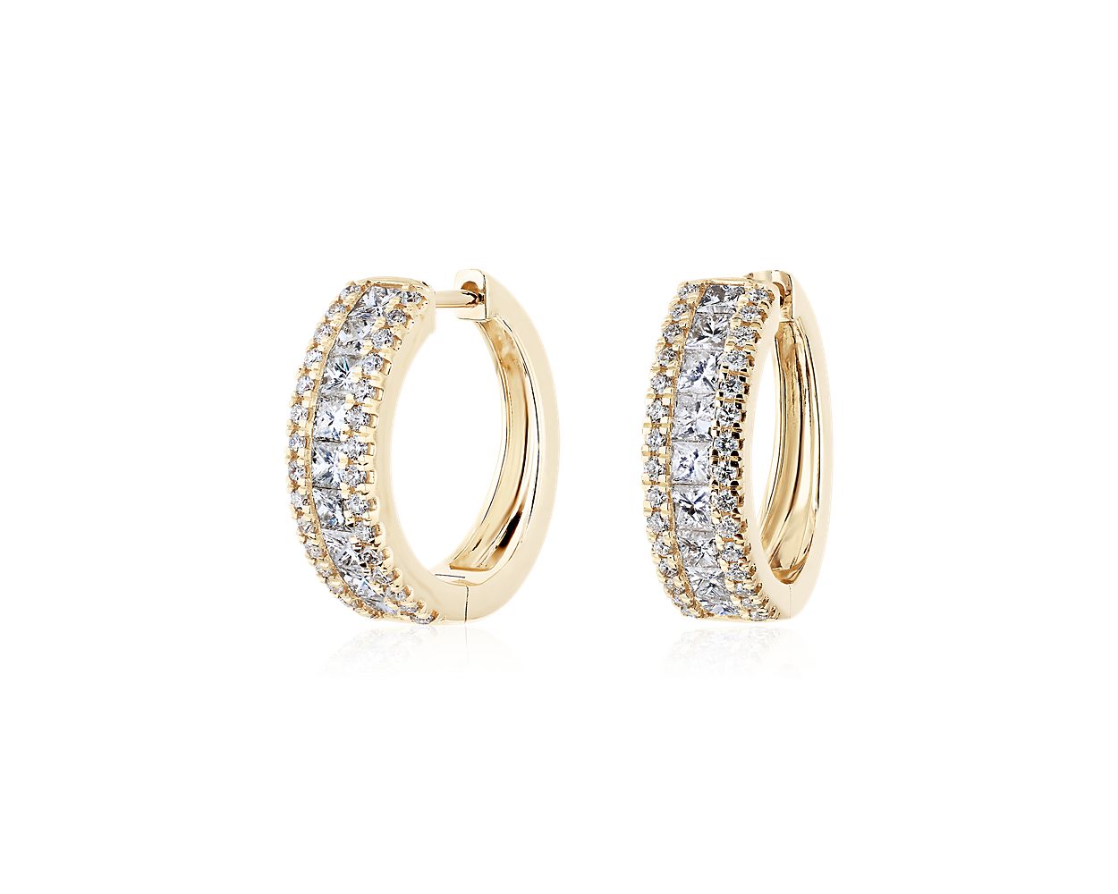 Three Row Diamond Hoop Earrings in 14k Yellow Gold (1 1/2 ct. tw.)