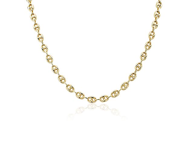 Add a touch of statement allure to your ensemble with this bold necklace featuring puffy anchor-styled links crafted in beautifully lustrous 14k yellow gold for a look of lasting luxury.