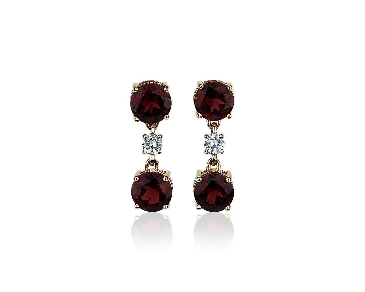 Garnet and White Sapphire Drop Earrings in 14K Yellow Gold