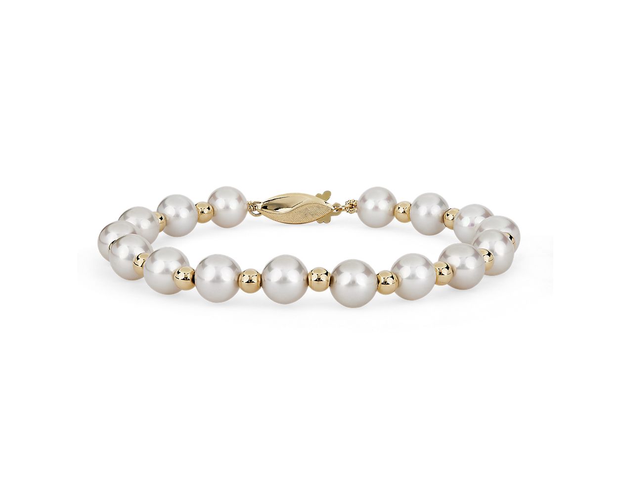 9ct Yellow Gold Freshwater Pearl and Gold Bead Bracelet main image 0